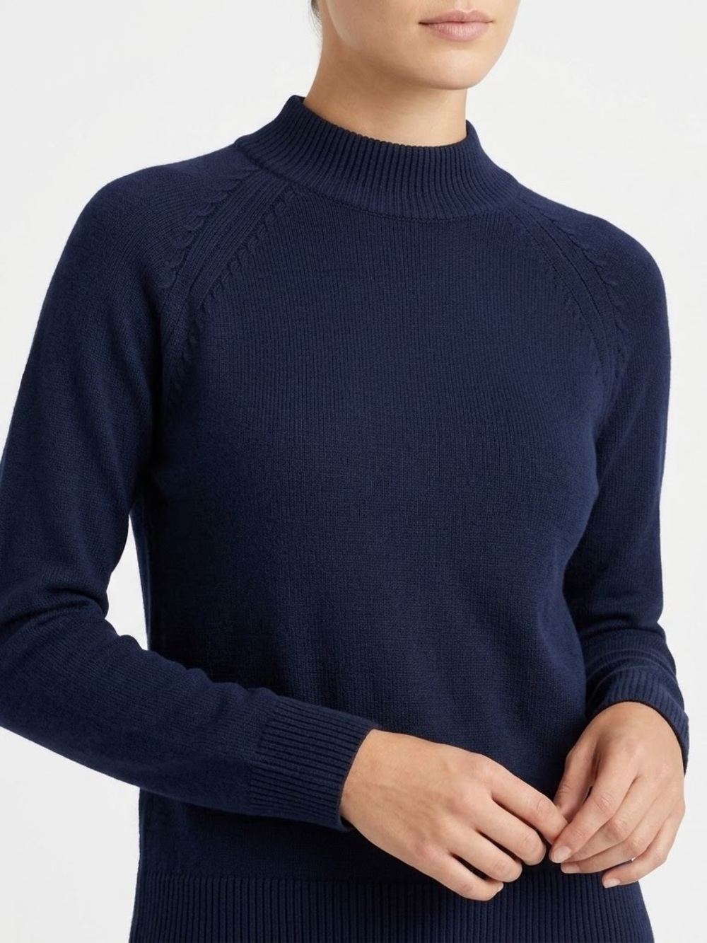 Quince 100% Organic Cotton Mock Neck Sweater Navy Women's XS Raglan Knit